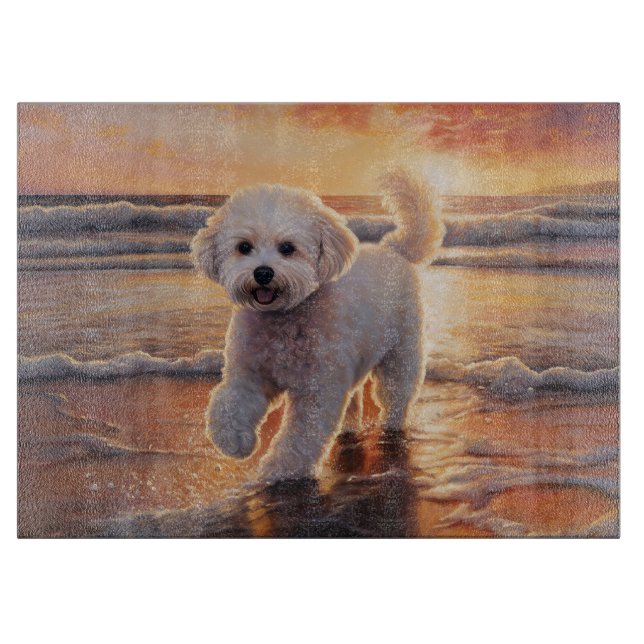 Sandy Paws Bichon Frise Hund på Strand Solnedgång (Framsidan)