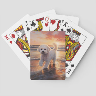 Sandy Paws Bichon Frise Hund på Strand Solnedgång Casinokort