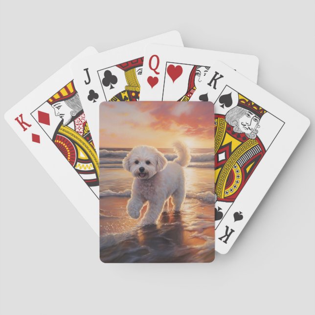 Sandy Paws Bichon Frise Hund på Strand Solnedgång Casinokort (Baksidan)