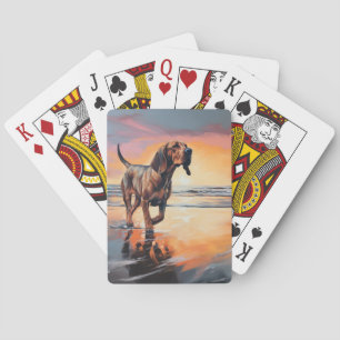 Sandy Paws Blodhund Hund på Strand Solnedgång Casinokort