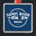 Sandy River Oregon Kayaking Julgransprydnad Metall<br><div class="desc">Sandy-floden har sitt ursprung i Mt. Huvas glaciärer,  den mest framträdande toppen i Oregons kaskadberg och flyter till öster i Portland. Den passerar staden Molalla innan den kommer in i den större floden vid Canby</div>