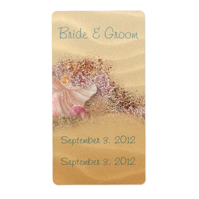 Sandy Shore Beach Wedding Vin etikett Fraktsedel (Framsidan)