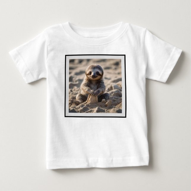 Sandy Shores: Baby Sloth Byggnad Sand Castles T Shirt (Framsida)