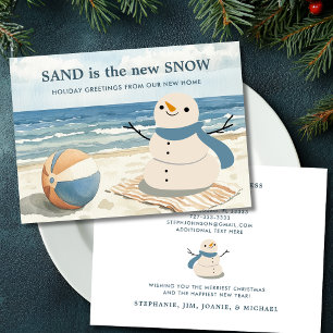 Sandy Snögubbe Beach Scene Helgdag Flytta Meddelande