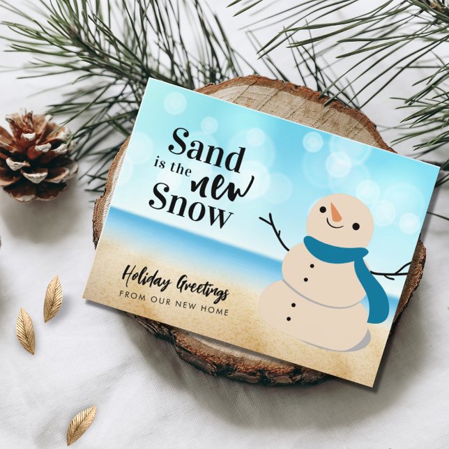 Sandy Snögubbe Beach Scene Ny adress Helg Vykort (Skapare uppladdad)