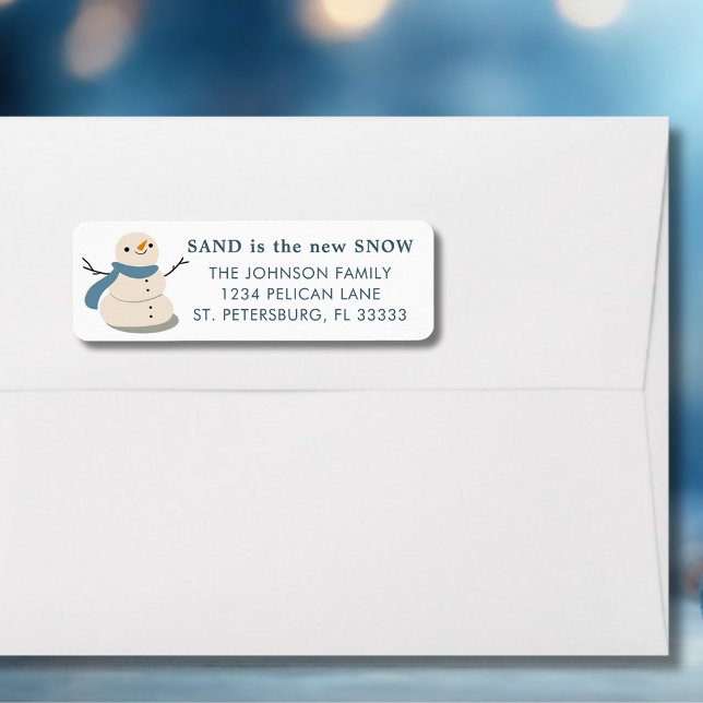 Sandy Snögubbe Helgdag Flytta Returadress Returadress Etikett (Sandy Snowman New Address Holiday Moving Announcement Return Address Label)
