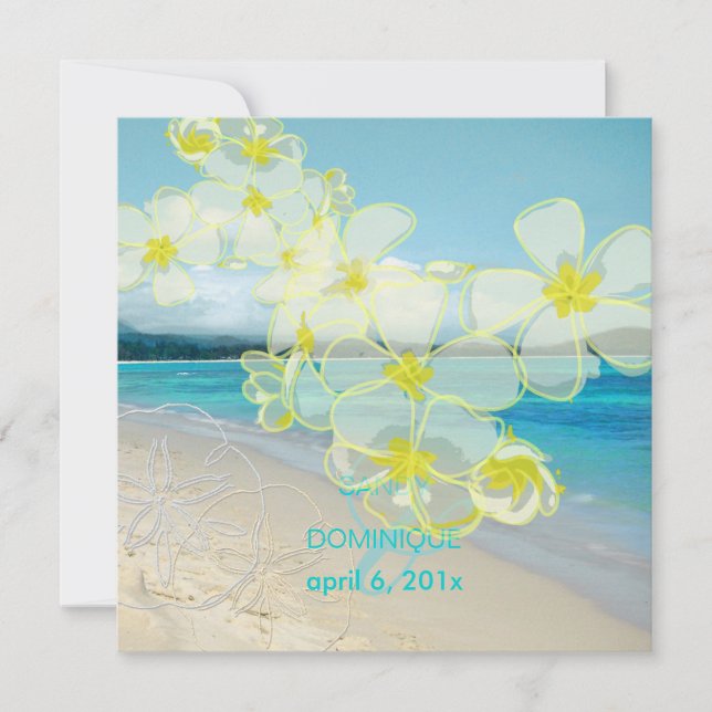 Sandy strand/plumerias destinationsbröllop inbjudningar (Framsida)