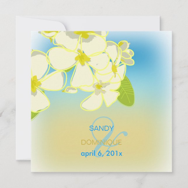 Sandy strand/plumerias destinationsbröllop inbjudningar (Framsida)