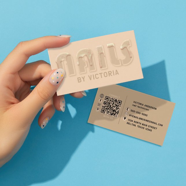 Sandy Tan Naglar Glitter Drives Typography Nagel T Visitkort (Skapare uppladdad)