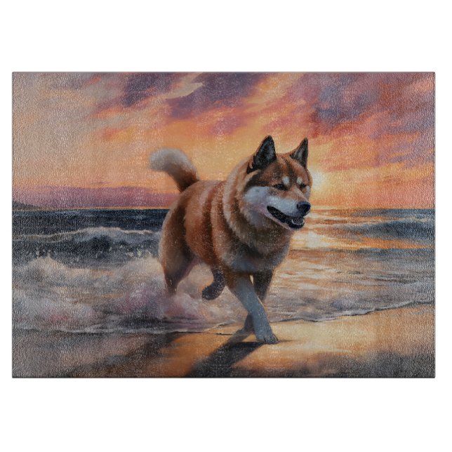 Sandy Tassar Akita Hund on Beach Sunset (Framsidan)