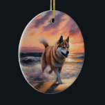 Sandy Tassar Akita Hund on Beach Sunset Julgransprydnad Keramik<br><div class="desc">Ta dig in i vår vackra "Sandy Tassar och Sunset Hues"-hund på solnedgången. Den här fängslande scenen fångar kärnan av en perfekt kväll vid kusten, med en lojal hund-vän som njuter av den gyllene sanden och de andningsande nyheterna om sol. Oavsett om du är hund älskare eller solnedgångsentusiaster, så ger...</div>
