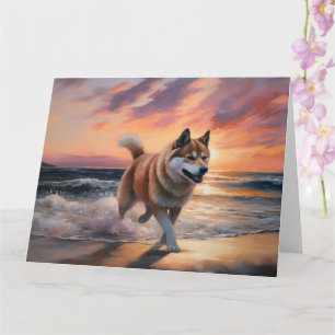 Sandy Tassar Akita Hund on Beach Sunset Kort