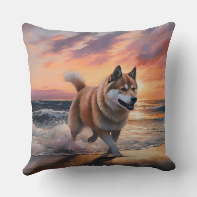 Sandy Tassar Akita Hund on Beach Sunset Kudde (Baksida)