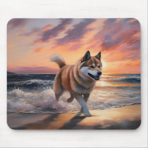Sandy Tassar Akita Hund on Beach Sunset Musmatta