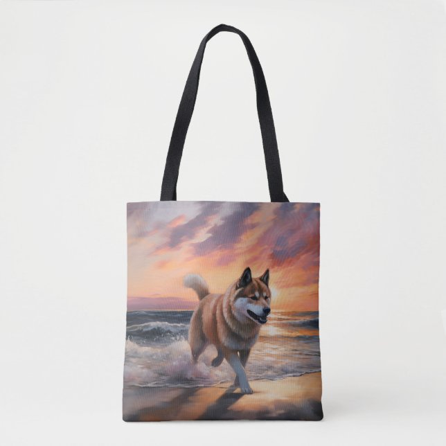Sandy Tassar Akita Hund on Beach Sunset Tygkasse (Framsida)