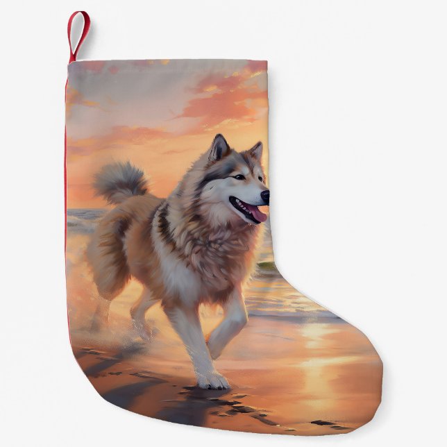 Sandy Tassar Alaska Malamute Hund on Beach Sunset Liten Julstrumpa (Framsidan)