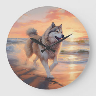Sandy Tassar Alaska Malamute Hund on Beach Sunset Stor Klocka