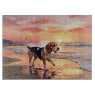 Sandy Tassar Beagle Hund on Beach Sunset