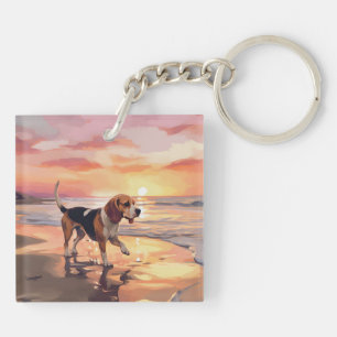 Sandy Tassar Beagle Hund on Beach Sunset