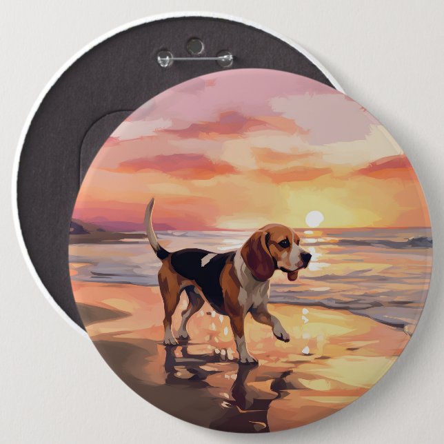 Sandy Tassar Beagle Hund on Beach Sunset Knapp (Framsida & baksida)
