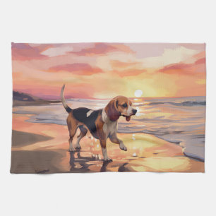 Sandy Tassar Beagle Hund on Beach Sunset Kökshandduk