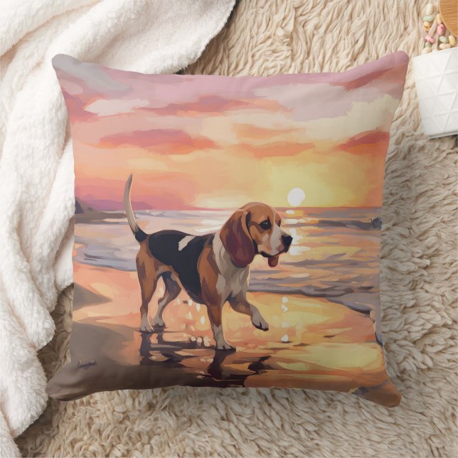 Sandy Tassar Beagle Hund on Beach Sunset Kudde (Filt)