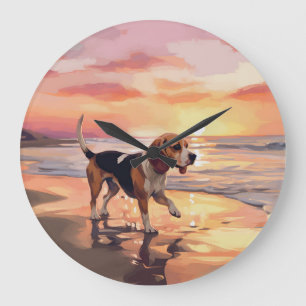 Sandy Tassar Beagle Hund on Beach Sunset Stor Klocka