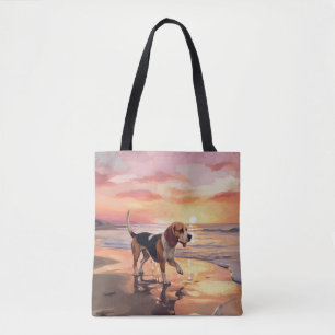 Sandy Tassar Beagle Hund on Beach Sunset Tygkasse