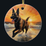Sandy Tassar Belgium Malinois Hund on Beach Sunset Julgransprydnad Keramik<br><div class="desc">Ta dig in i vår vackra "Sandy Tassar och Sunset Hues"-hund på solnedgången. Den här fängslande scenen fångar kärnan av en perfekt kväll vid kusten, med en lojal hund-vän som njuter av den gyllene sanden och de andningsande nyheterna om sol. Oavsett om du är hund älskare eller solnedgångsentusiaster, så ger...</div>