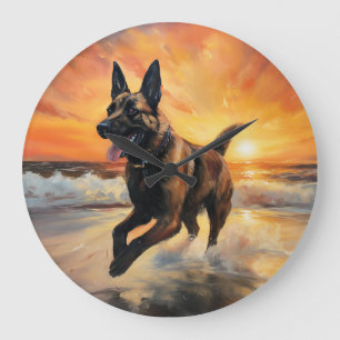 Sandy Tassar Belgium Malinois Hund on Beach Sunset Stor Klocka