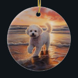 Sandy Tassar Bichon Frise Hund on Beach Sunset Julgransprydnad Keramik<br><div class="desc">Ta dig in i vår vackra "Sandy Tassar och Sunset Hues"-hund på solnedgången. Den här fängslande scenen fångar kärnan av en perfekt kväll vid kusten, med en lojal hund-vän som njuter av den gyllene sanden och de andningsande nyheterna om sol. Oavsett om du är hund älskare eller solnedgångsentusiaster, så ger...</div>