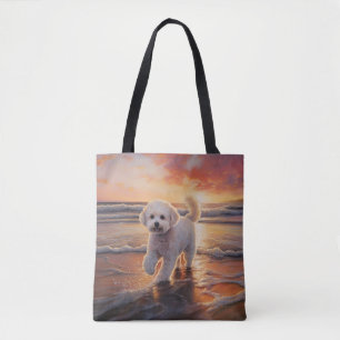 Sandy Tassar Bichon Frise Hund on Beach Sunset Tygkasse