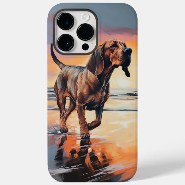 Sandy Tassar Bloodhound Hund on Beach Sunset (Baksida)