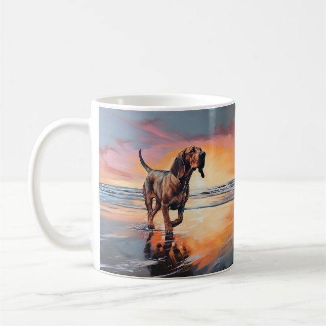 Sandy Tassar Bloodhound Hund on Beach Sunset Kaffemugg (Vänster)