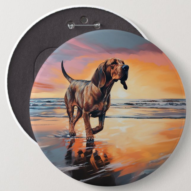 Sandy Tassar Bloodhound Hund on Beach Sunset Knapp (Framsida & baksida)