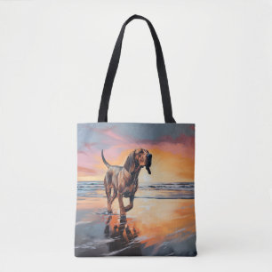 Sandy Tassar Bloodhound Hund on Beach Sunset Tygkasse