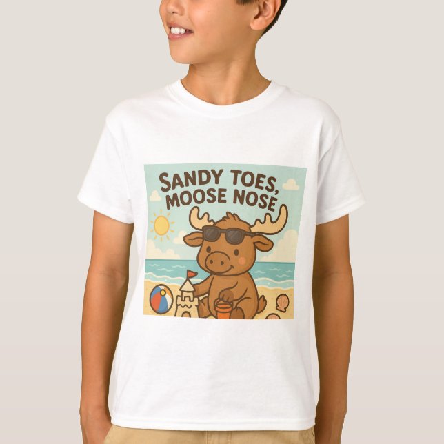 Sandy Toes, Moose Nose - Cute Summer Kids' T-Shirt (Framsida)