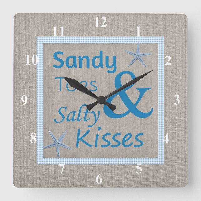 Sandy Toes och Salty Kisses Beach Life Quote Fyrkantig Klocka (Framsida)