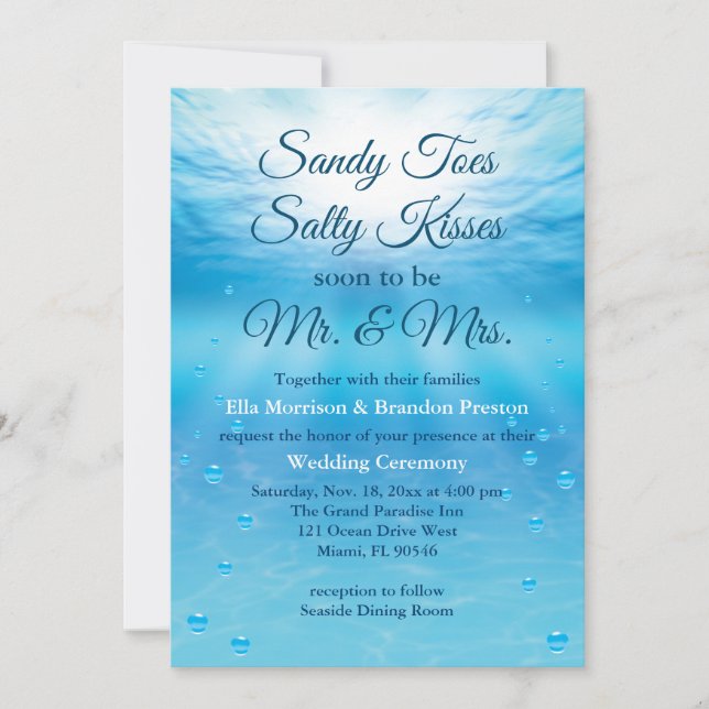 Sandy Toes Salty Kisses Beach Wedding Inbjudningar (Framsida)