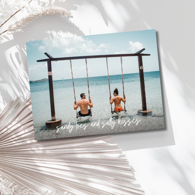 Sandy Toes Salty Kisses Bröllop spara datum Meddelande Vykort (Sandy Toes Salty Kisses Wedding Save the Date)