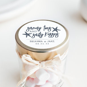 Sandy Toes, Salty Kisses Destination Wedding Favor Runt Klistermärke