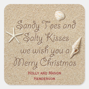 Sandy Toes Salty Kisses God jul Sticker Fyrkantigt Klistermärke