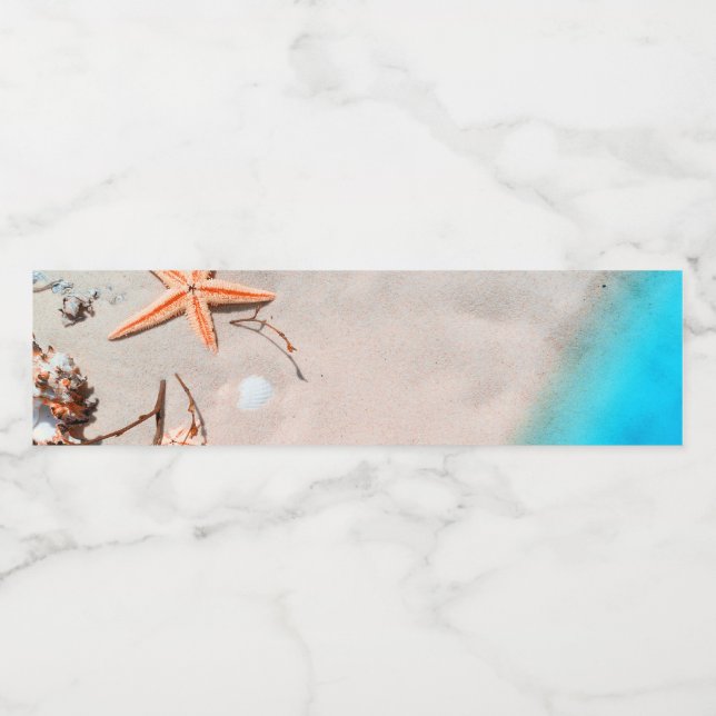 Sandy Tropical Beach Starfish Seashell Vattenflaskor Etikett (Singel etikett)