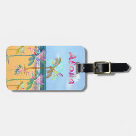 Sandy tropiska strandfärgen handflatan träd bagagebricka