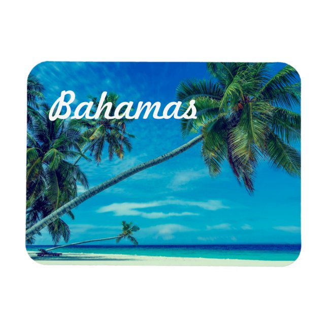 Sandy White Beach med Tropical Handflatan Bahamas Magnet (Horisontell)