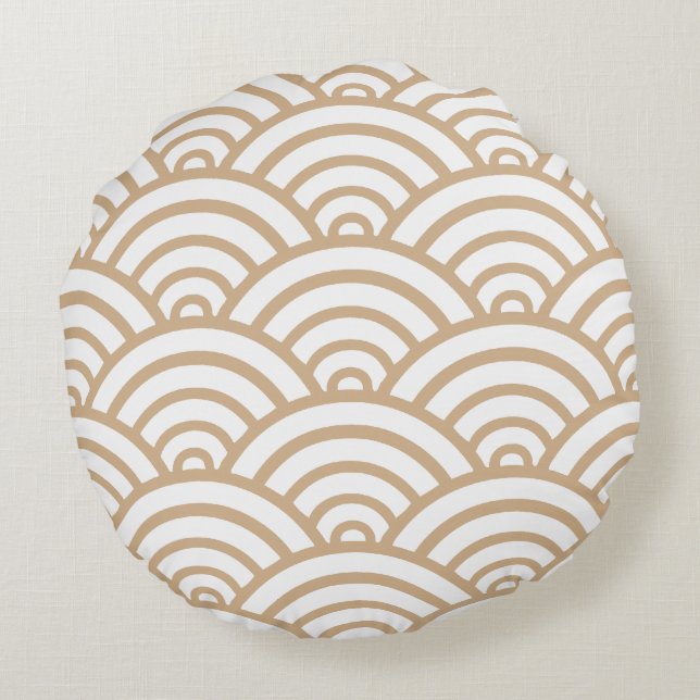 Sandy & White Scallop Mönster Round Pillow Rund Kudde (Baksidan)