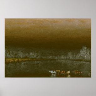 Sanford Robinson Gifford - Kor i en damm vid Sunse Poster