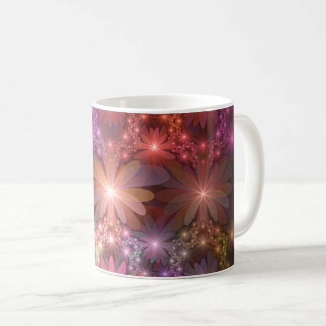Säng Av Blommor Färgrik Blank Abstrakt Fraktal Kon Kaffemugg (Framsida höger)