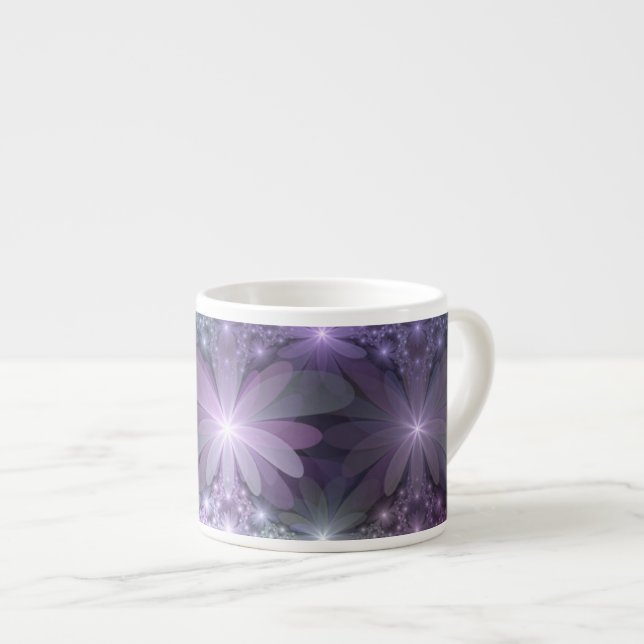 Säng av blommor Trendig Blank Abstrakt Fraktal Kon Espressomugg (Framsida höger)
