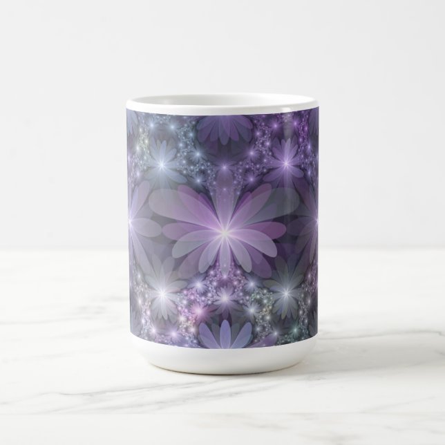 Säng av blommor Trendig Blank Abstrakt Fraktal Kon Kaffemugg (Center)